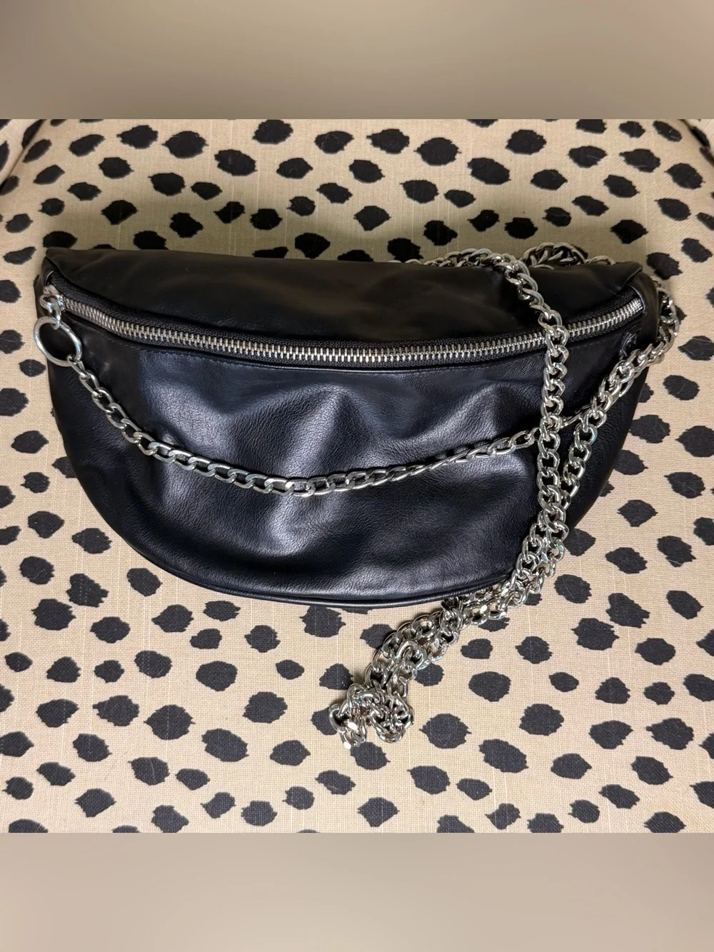 Forever 21 Black Faux Leather Crossbody with Silver Chain